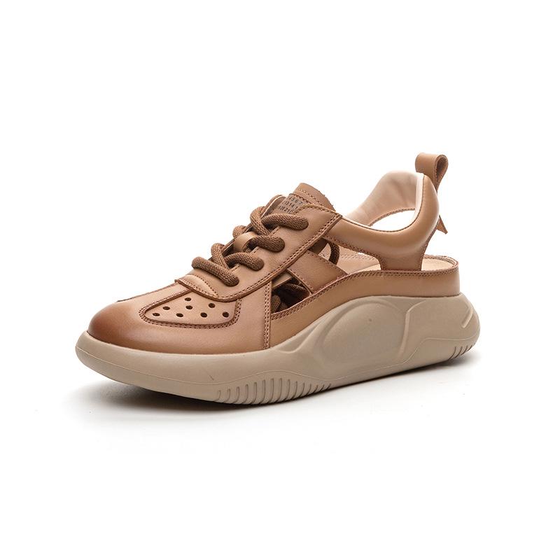 2025 Spring/Summer Women's Soft Thick-Soled Cowhide Mesh Slip-On Flats