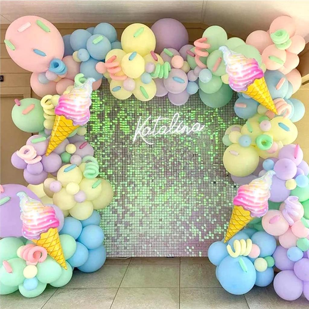 Pink colored balloon arch wreath set, cute ice cream themed macaron balloon set for birthday party shower party decoration