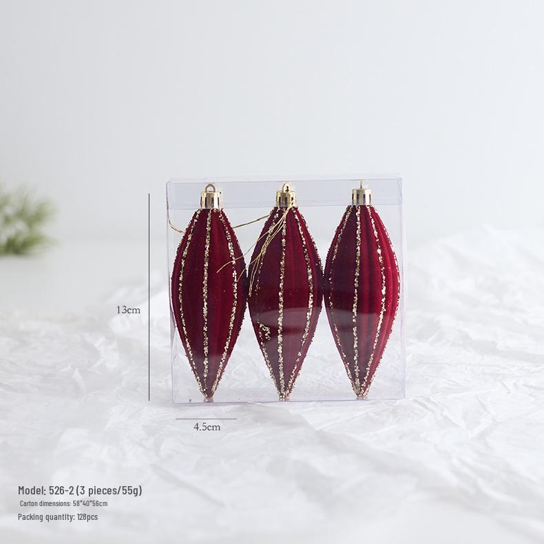 New Dark Wine Red Flocked Christmas Tree Ornament Balls - Irregular Shaped and Painted Pendants