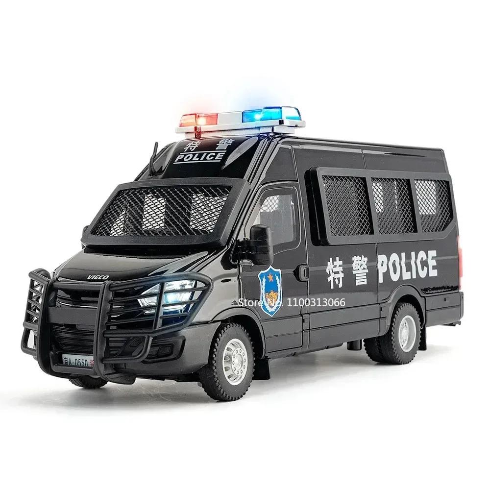 1:24 Alloy Diecast YiWeiKe QiaoZhiBaDun Police Cars Models Toy Light Sound Vehicles Rubber Tires Car Toy for Kids Festival Gifts