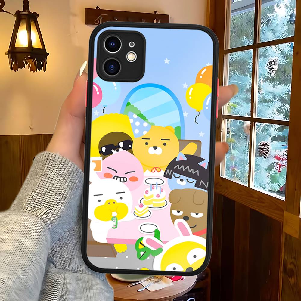 Cartoon K-KAKAO CUTE F-FRIENDS For IPhone 11 12 13 14 15 16 Pro Max Plus X XS MAX Shockproof Matte Back Cover