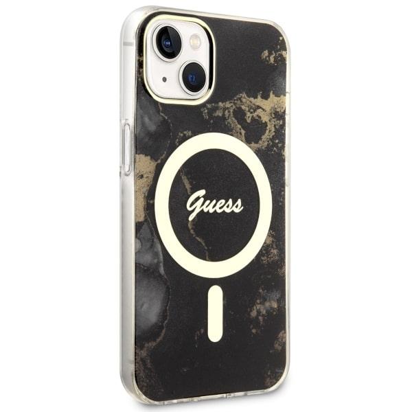 Etui do iPhone 14 Plus Guess Golden Marble MagSafe Czarne