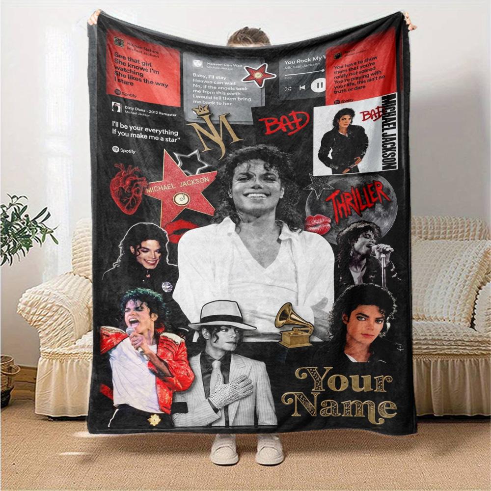 Name Custom King of Pop Print Flannel Blanket High Quality Warm Comfortable Cover for All Seasons Perfect for Gifts Home Decor