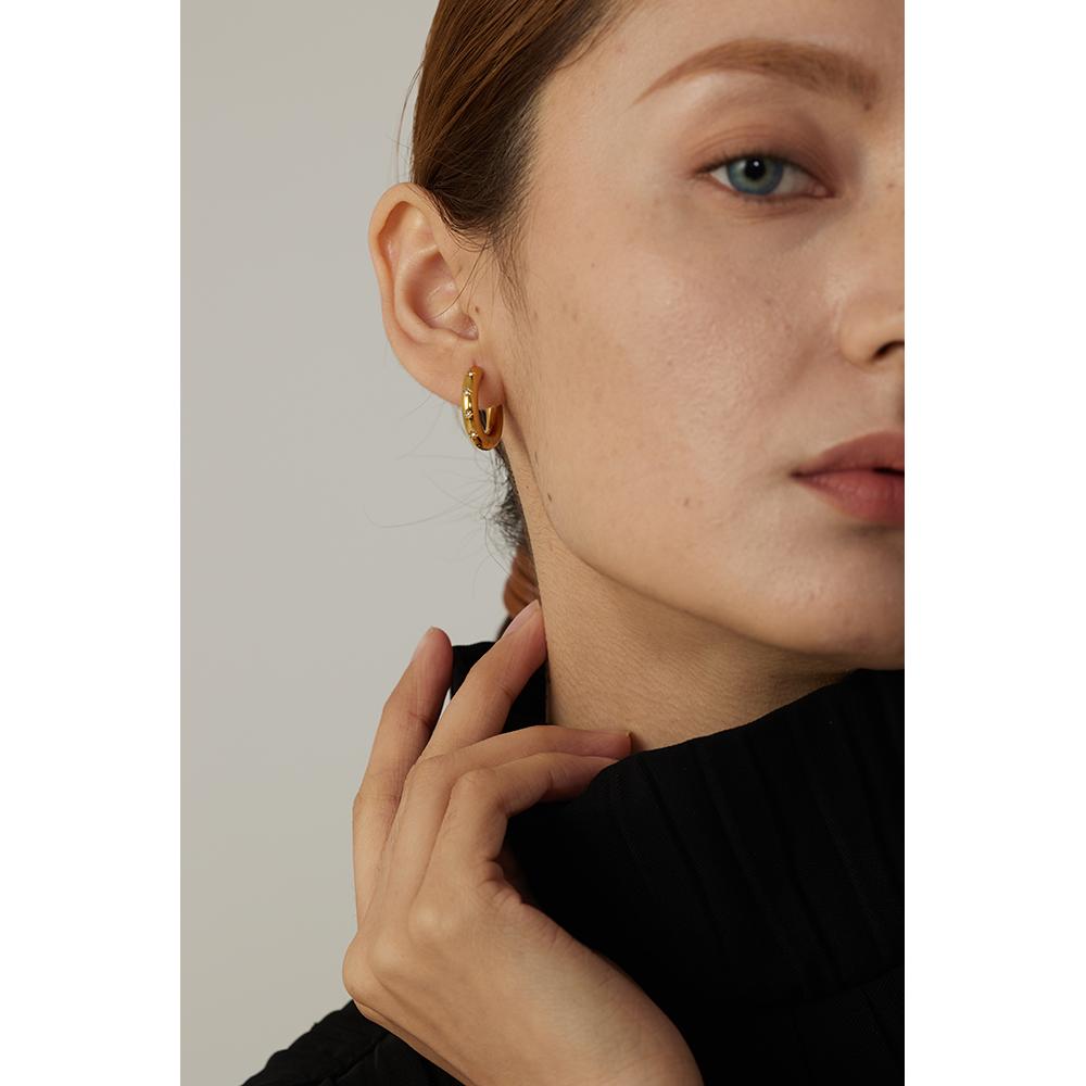 Yhpup Stainless Steel Round Star CZ Hoop Earrings High Quality Cubic Zirconia Golden Huggie Texture Waterproof Jewelry Gift New