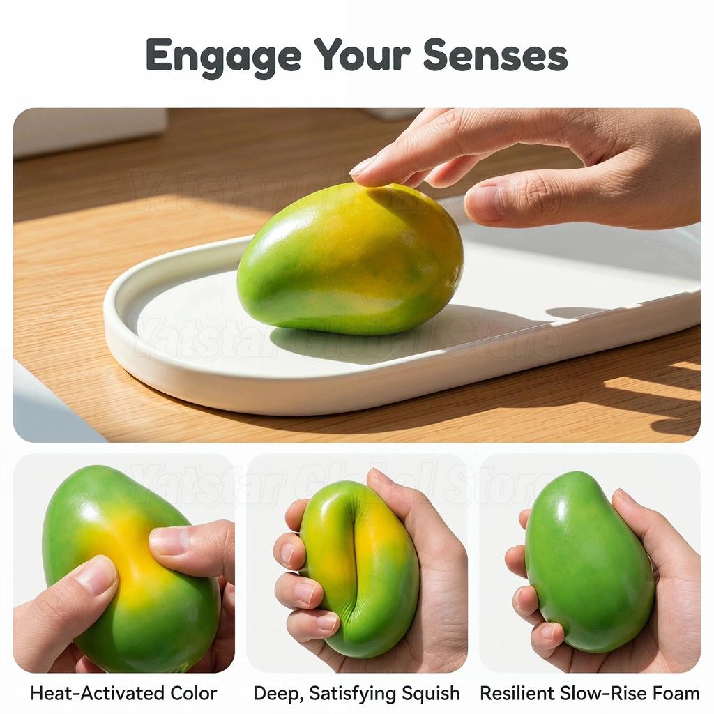 New Handmade Crispy Mango Squishy Stress Ball Crunchy Squeeze Fidget Toy Round Blocks ASMR Sensory Decompression for Adults