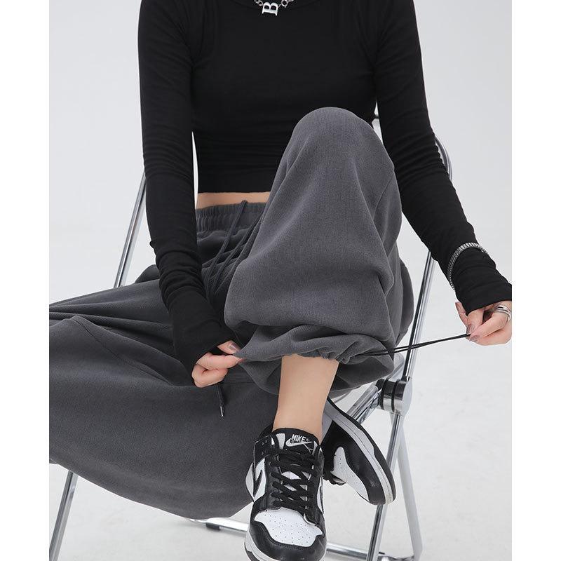 Sweatpants women's spring and autumn new drape straight tied feet gray sweatpants casual loose small wide-leg pants