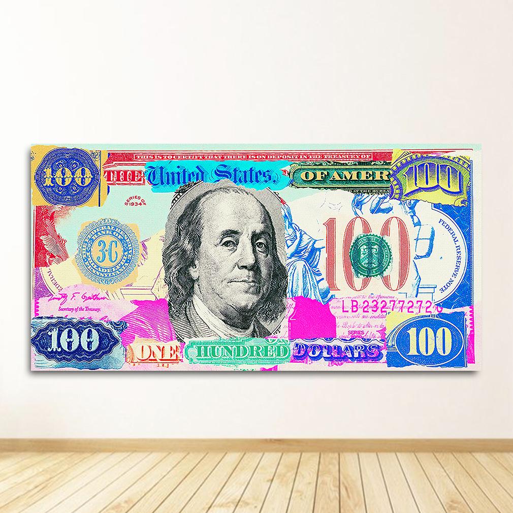 Wall Art Gold Modern Popular Colorful Hundred Money Canvas Painting Quadro Street Abstract Poster Picture Home Decor