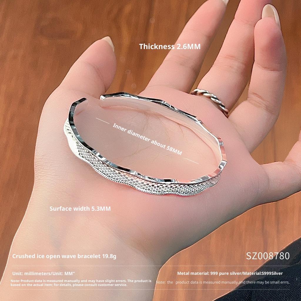 Crushed Ice Wave Pure Silver999Sterling Silver Bracelet for Women, Starry Sky, Niche Solid Bangle, Gift for Girlfriend