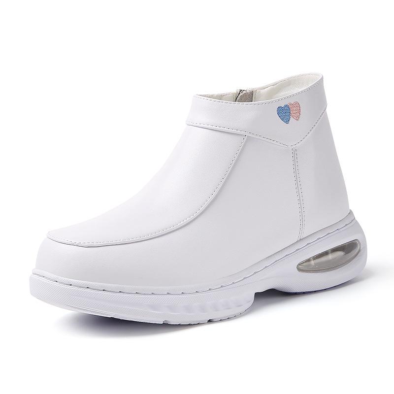 Women's Fleece-Lined Nurse Shoes: Soft Sole, Air Cushion Ankle Boots, Thick Sole, Height-Increasing, Winter Medical Work Shoes.