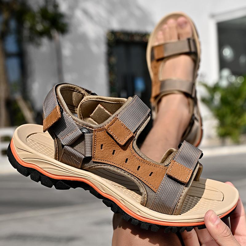 Fashion Fashion Men's Sandals Summer Soft Beach Comfortable Genuine Leather Sandals Outdoor Men Roman Sandals Size 47 Fashion Brown
