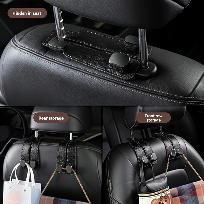 Car Seat Headrest Hooks Pu Leather Storage Organizer Hanger For Handbags Purses Coats Universal Fit Fridge Container Basket