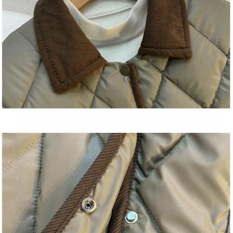  Winter New Diamond Pattern Cotton Jacket Short Loose Turn-Down Collar Cotton Coat Korean Version Women's Outerwear