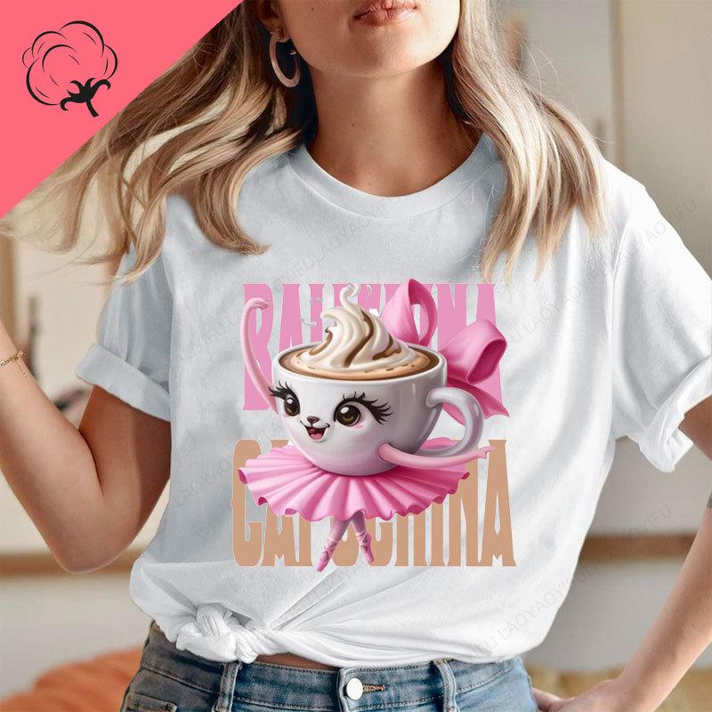 Ballerina Cappuccina Italian Brainrot Shirt Meme Funny Ballerina Dancing Coffee Beautiful Cute Kawaii Girl Clothes Cotton Tee S