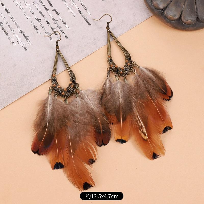 Retro Peacock Feather Fringed Earrings Women's Bohemian Fashion Elegant Temperament Versatile Long Earrings