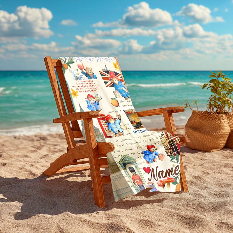 Personalized customized proof beach towel with Paddington Bear pattern - soft, absorbent,quick-drying,perfect swimming,camping&bathing