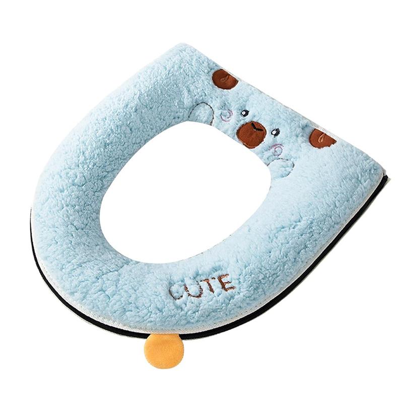Winter Warm Toilet Seat Cover With Cartoon Bear Pattern Thicken Cushion Bathroom Essential Kids Friendly Cartoon Cover