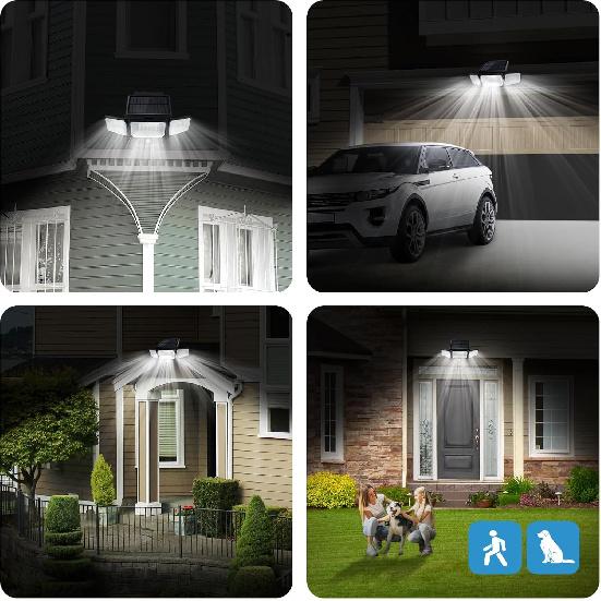 2 Pack Solar Outdoor Lights with Remote Control, Motion Sensor Outdoor Lights with 3 Modes, 3 Heads LED Security Lights, IP65 Waterproof Outdoor