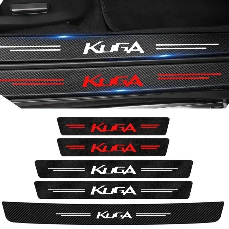 AJV1 Car Trunk Bumper Sticker Door Sill Threshold Protector Pad For Ford KUGA Logo 2023 Carbon Fiber Door Pedal Anti-Scratch Cover