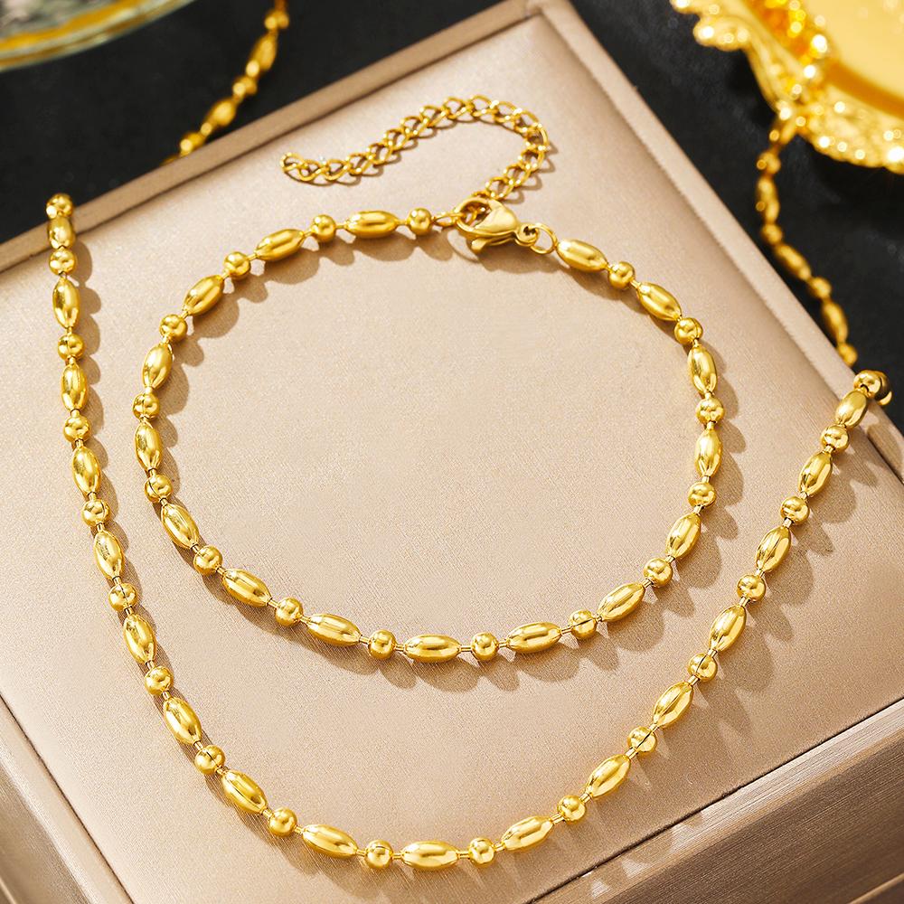 Stainless Steel Zircon Set New Style Bracelet Necklace Trendy minimalist style Fine Bead Chain Zircon Set For Women Zircon