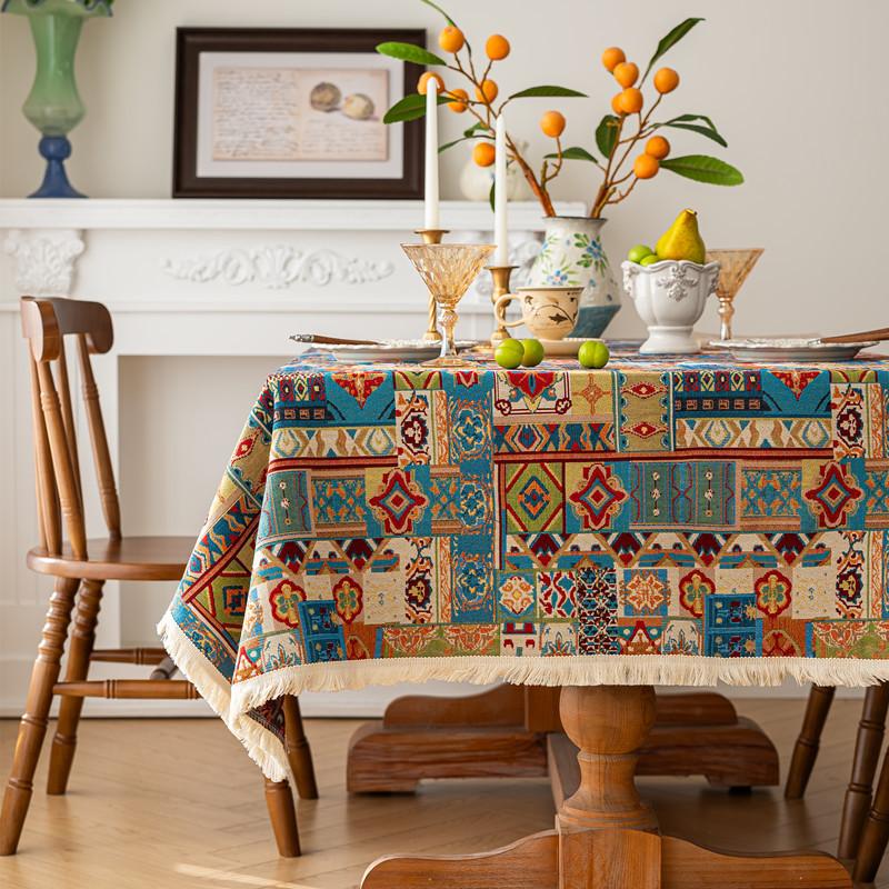 Polyester Cotton Color Woven Jacquard Bohemian Flower Geometric Tablecloth Rectangular Coffee Table Tablecloth Dining Table Cloth
