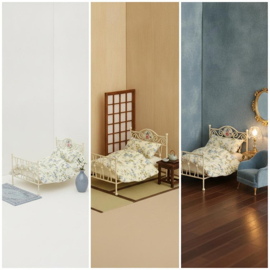 Bed with Bedding Vintage Miniature Metal Ornate Furniture for Collectors,