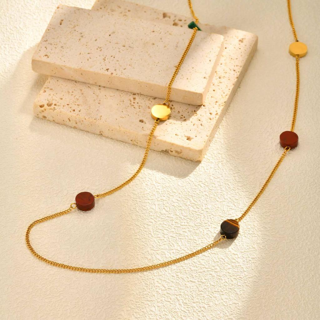 Colored Natural Stone Stainless Steel Necklace Sweater Chain, Wind Dopamine Jewelry Female Nc-2496