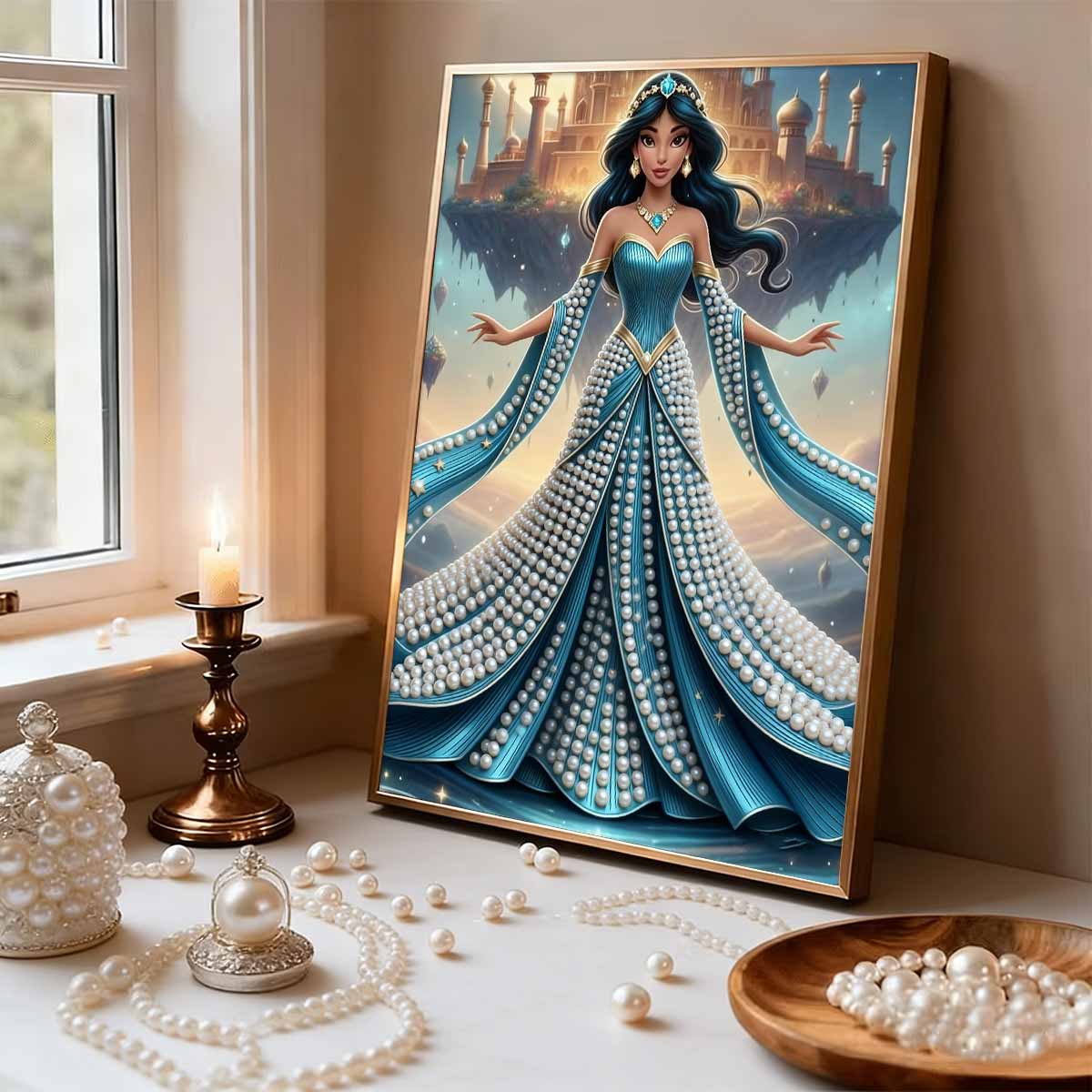 Disney Pearl Painting Princess Jasmine Pearl Creative Artwork 5D Pearl Embroidery Cross Stitch Set Handmade Diy Gift For Home And Room Decoration Use