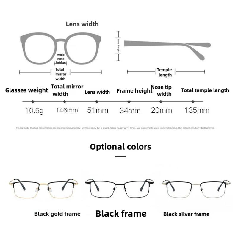 Men's Business Classic Square Myopia Glasses Vintage Metal Frame Blue Light Protection Eyewear Men's Grade Minus Sight Glasses