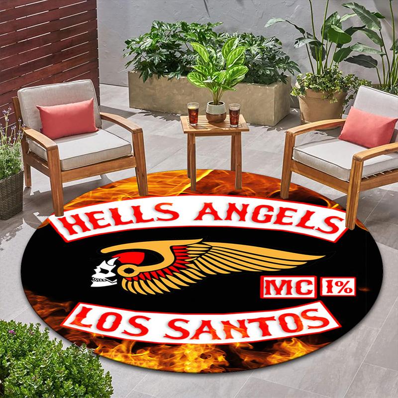 Gang Violence Motorcycle Enthusiasts Hells Angels Motorcycle Club Circular Carpet Is Soft, Home, Bedroom, Door Mat Decoration, and Non Slip Carpet E3