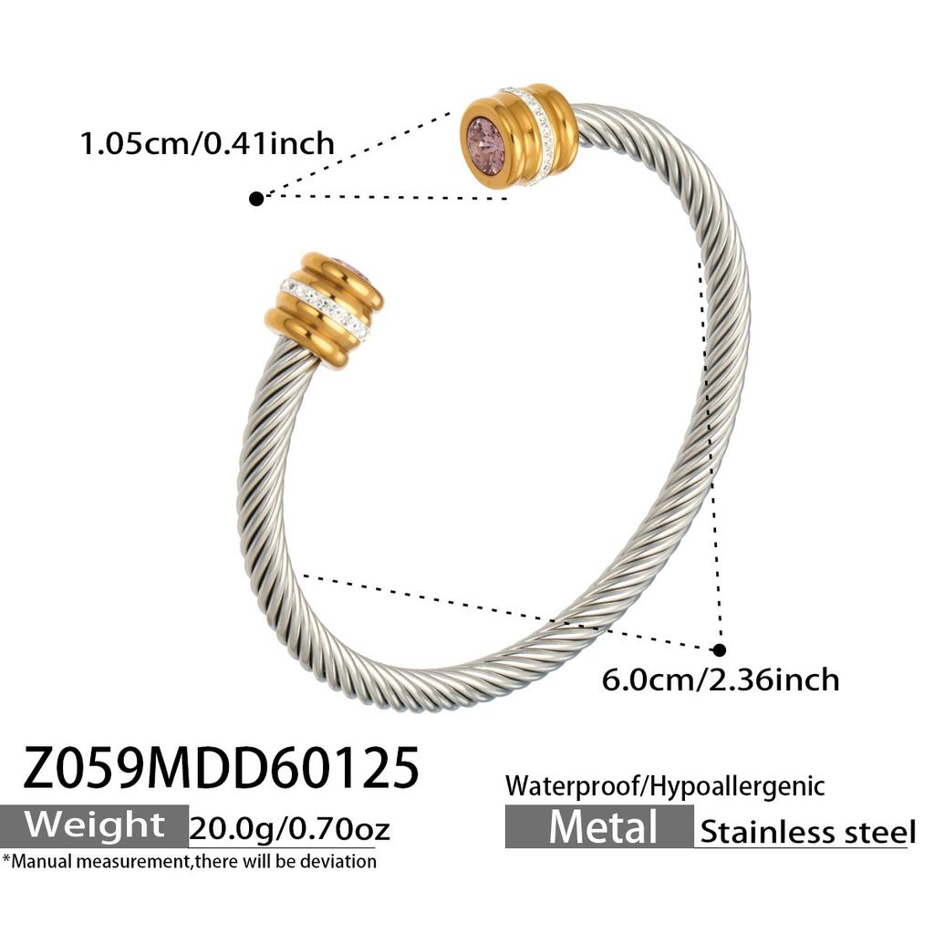 European and American fashion light luxury jewelry bracelet set with zirconia, stainless steel elastic open bangle