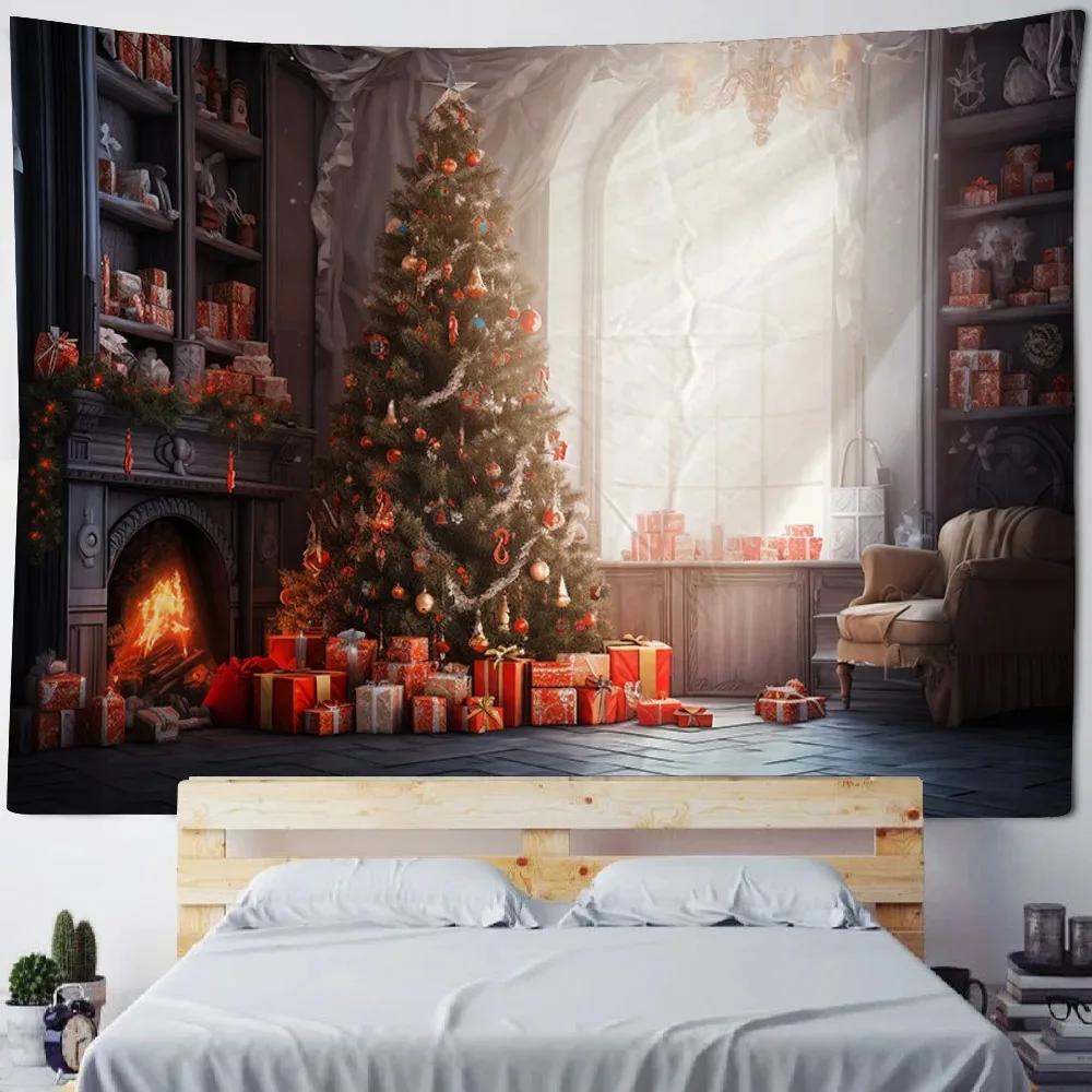 Christmas Tree Fireplace Pattern Decoration Living Room Bedroom Home Wall Decoration Tapestry