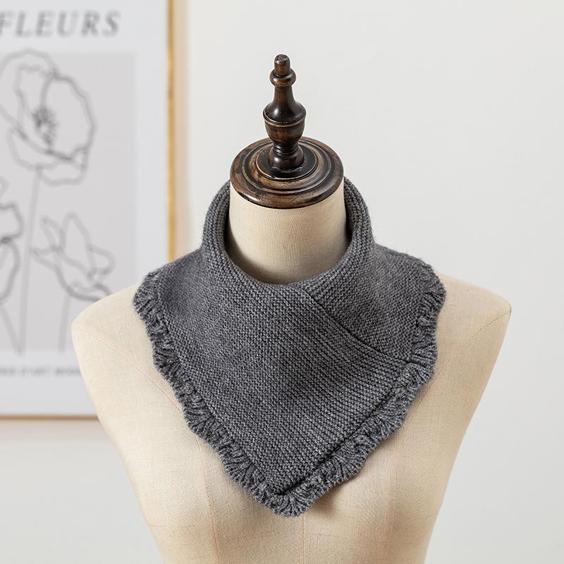 Woman Winter Knitted Lace Ring Scarf Outdoor Warm Turtleneck Neck Warmer Detachable Winter Windproof Triangle Scarf 29*26Cm