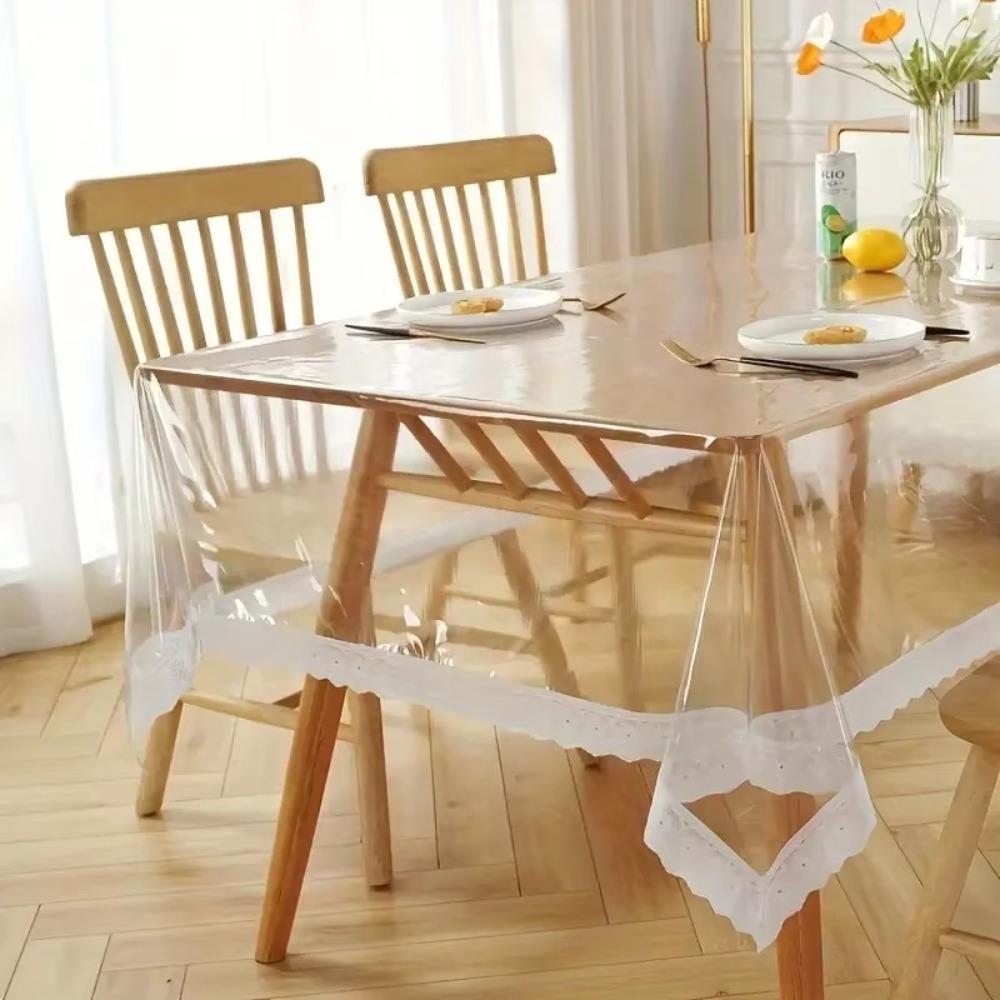 

PVC Lace Tablecloth Oil-proof Table Protector Fashion Transparent Thin Table Cloth Round 150*150cm