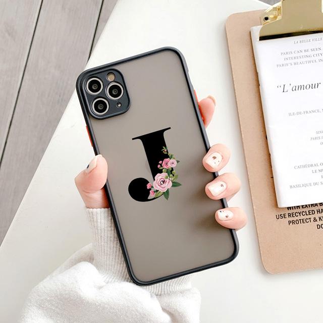 Black Letter Flower Matte Phone Case For iPhone 15 12 14 Pro Max Cases For iPhone 11 13 pro Back Cover fashion Shell Coque