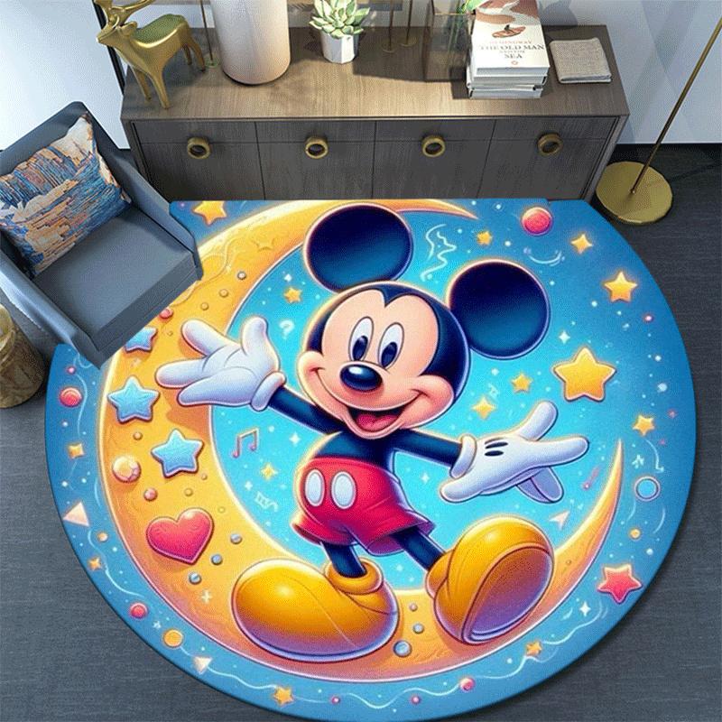 1pc Mickey Round Area Rug,Non Slip,Machine Washable Polyester Carpet for Living Room,Bedroom Decor
