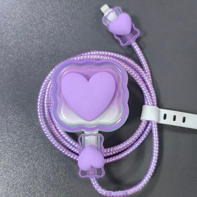 Funda protectora 4 en 1 con diseño de corazón para cargador de iPhone 15, 14, 11, 16, 18 W y 20 W, accesorios para enrollador de cable