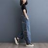 Spring and Summer Retro Western Style Loose Multi-bag Denim Overalls Drawstring Denim Jumpsuit Women