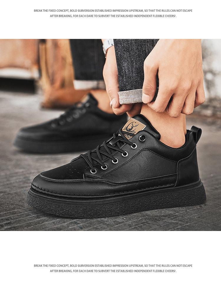 Men's Spring High-Top Waterproof Non-Slip Breathable Black Leather Casual Chef Shoes