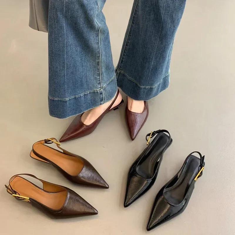 Summer Pointed Toe Women Sandals Fashion Singbacks Mules Shoes Ladies Elegant Low Heel Stripper Party Sandalias