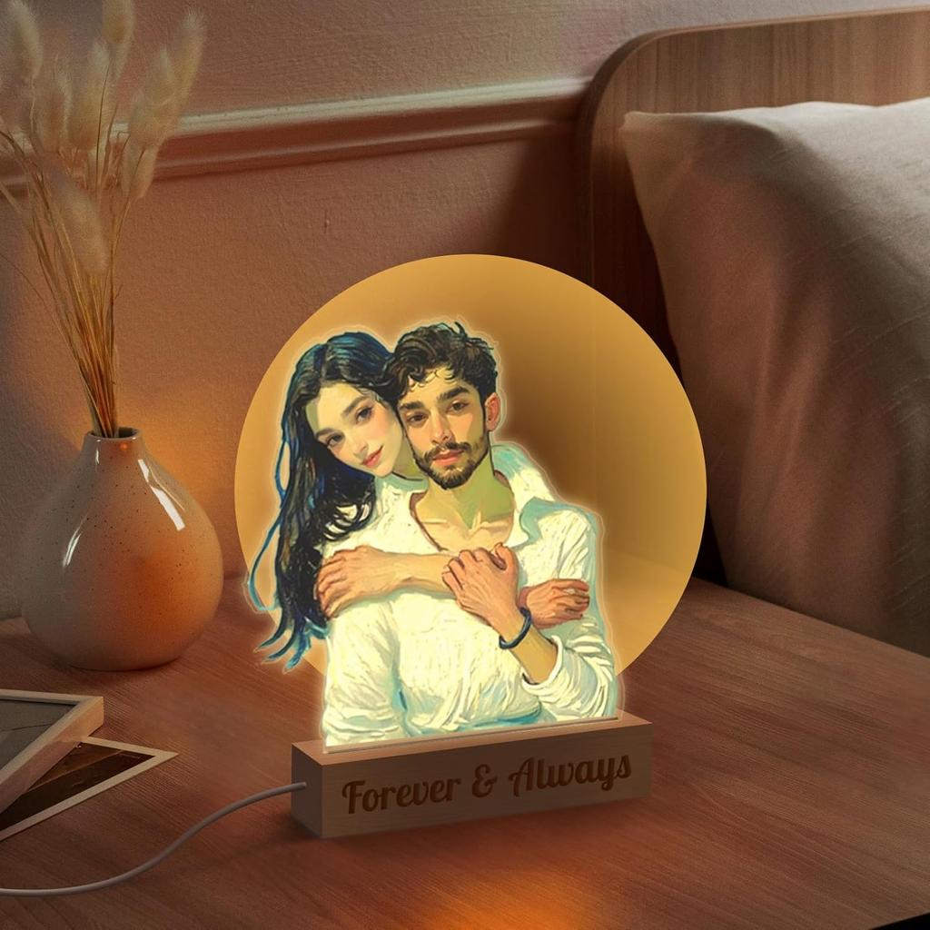 Personalized Night Light Custom Light Up Picture Frame Acrylic Custom Cartoon Style 3D Acrylic Lamp with Photo Text Engraved Customized Photo Gifts