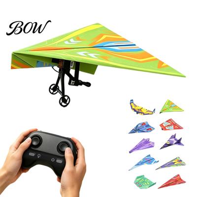 Flying Toys with Gyroscope Stabilization Remote Control Paper Airplane Kit, Gyro Stabilizer, Dual Propellers, DIY Electric Rechargeable Plane RC Set,