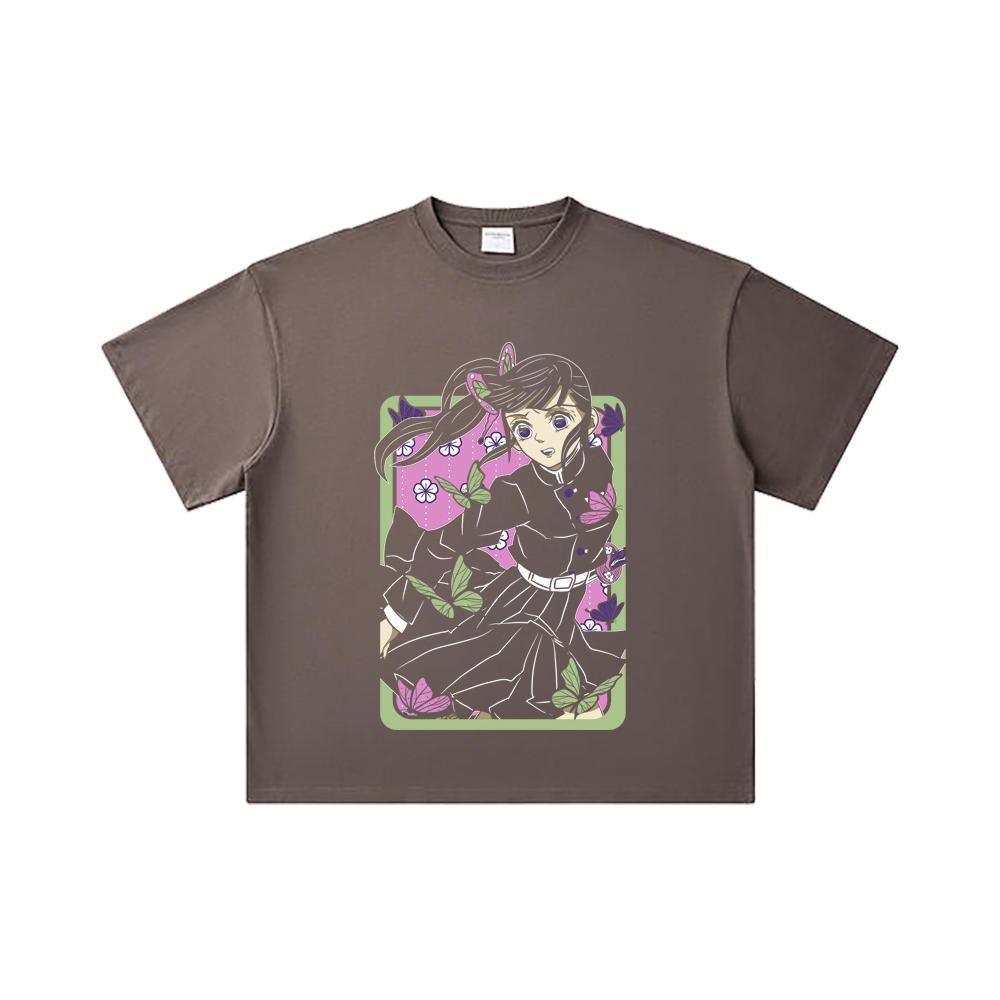 260 GSM Double Yarn 32 Count 100% Cotton Demon Slayer V77 Kanao Print Unisex Heavy Cotton T Shirt