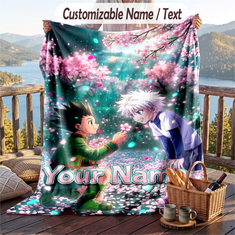 Personalized Flannel Throw Blanket,Hunter × Hunter Custom Printed Name, Cozy Plush Blanket For Home Use