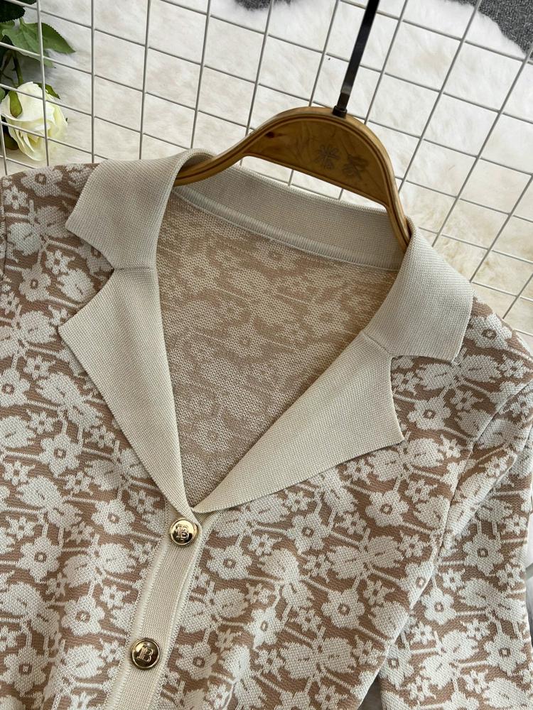 Summer Women Brand Designer Vintage Jacquard Flower Knitted Sweater Sheath Dresses With Pocket