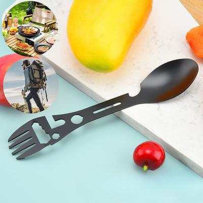 Camping Tableware Multifunctional Harpoon Spoon, Outdoor Wrench Bottle Opener, Portable Camping Supplies