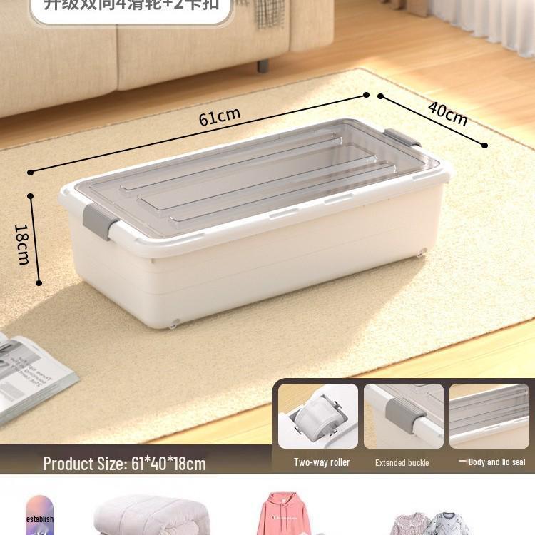 Transparent Underbed Storage Box with Wheels for Clothes and Quilts
