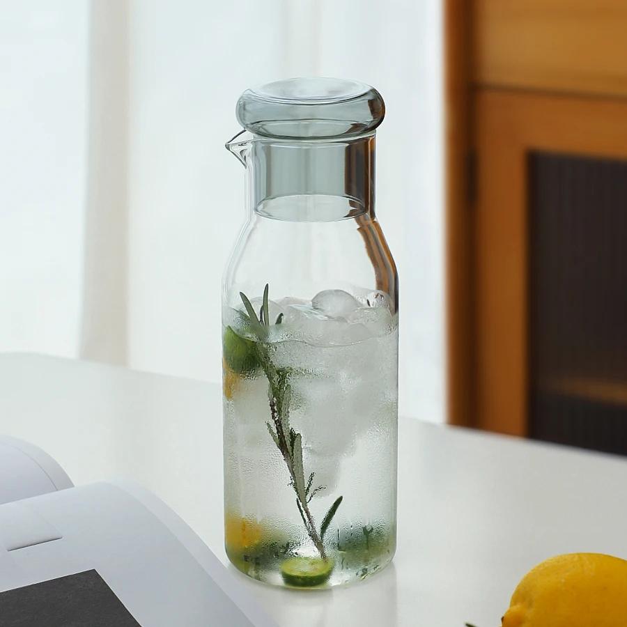 Minimalist Glass Water Bottle with Lid Home Use High Temperature Resistance Kitchen Drink Items Lemon Cold Water Kettle Jug Gift