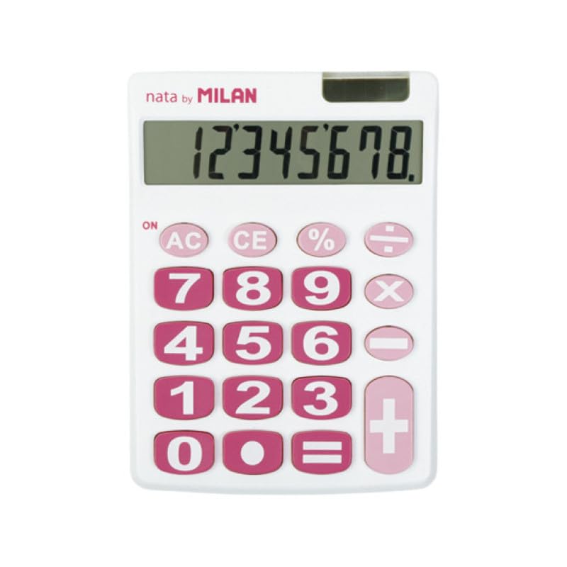 MILAN 8 Digit Calculator Big Key 151708WBL White X Pink