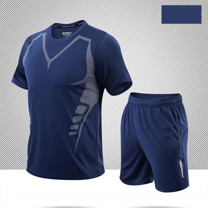 Mens Short Sleeve Sports Tee Gym Fitness Jogging Track Football Shirts Fashion Round Quick Dry Keep Cool Sets