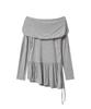 Lense Shirring Off-Shoulder Tee Melange Gray